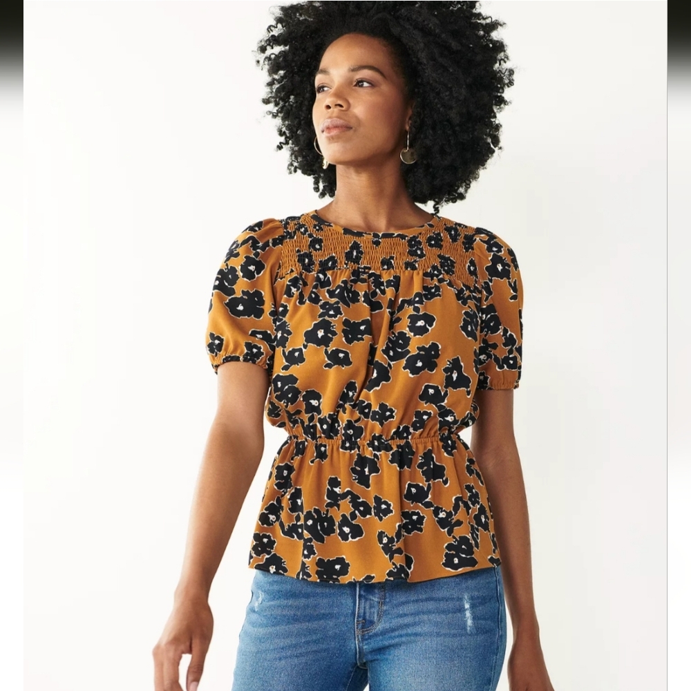 Floral Print Women's Top - Black and Brown